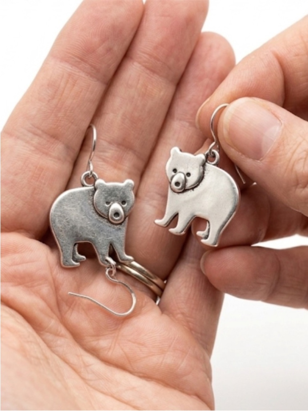 NWT Bear Dangle Earrings Stainless Steel Nature Outdoor Gorpcore Cute - Picture 2 of 4